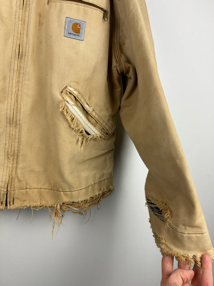 Vintage 90s Carhartt Detroit Thrashed Beige Cropped Jacket