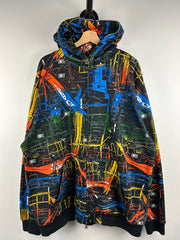 Vintage Y2K Kanji Japanese Map Black Full Zip Hoodie