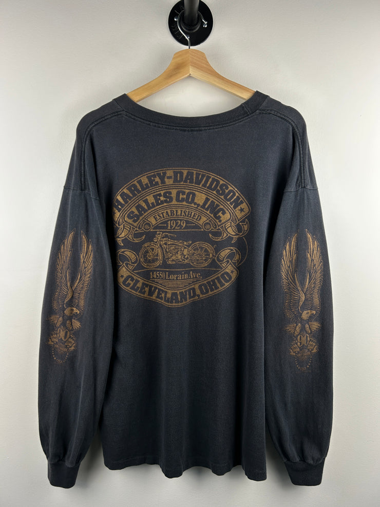 Vintage 90s Harley Davidson Dagger Knife Eagle Ohio Black Long Sleeve
