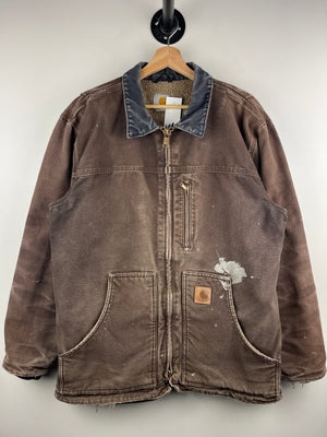 Vintage Carhartt Sandstone Ridge Sherpa Lined Dark Brown Work Jacket C61 DKB