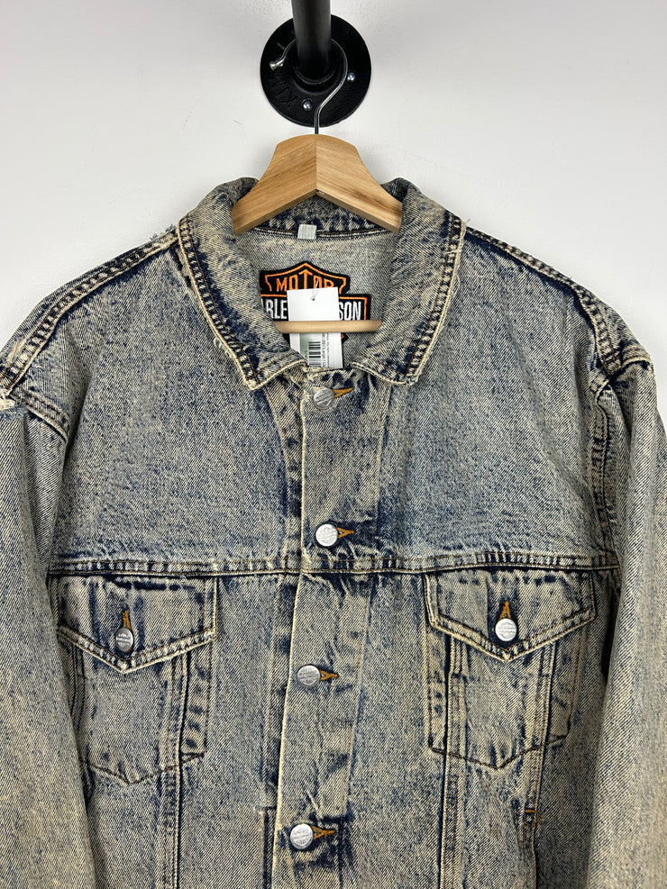 Vintage 90s Harley Davidson Made In America Distressed Blue Denim Jacket