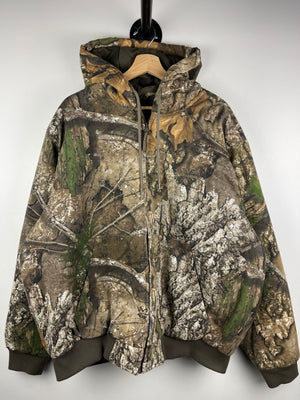Vintage Real Tree Camo Hooded Hunting Work Jacket