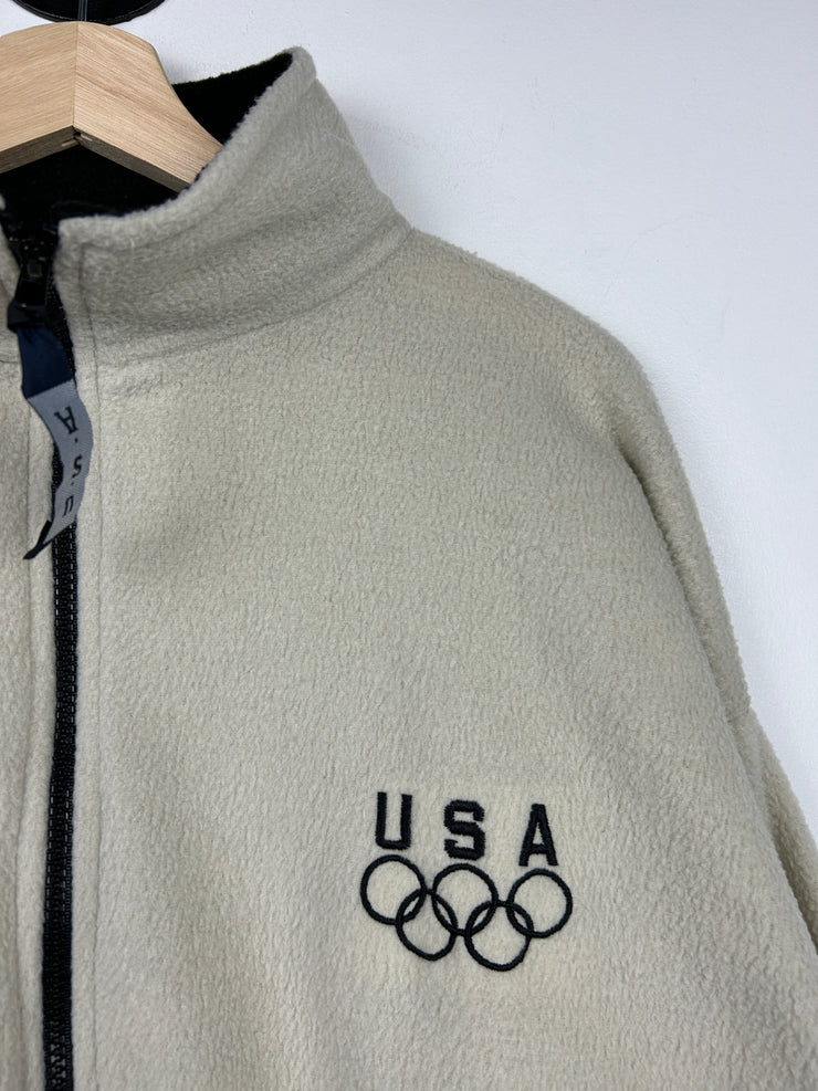 Vintage 90s USA Olympics Cream Zip Up Fleece