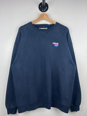 Vintage 90s Pepsi Embroidered Faded Navy Crewneck