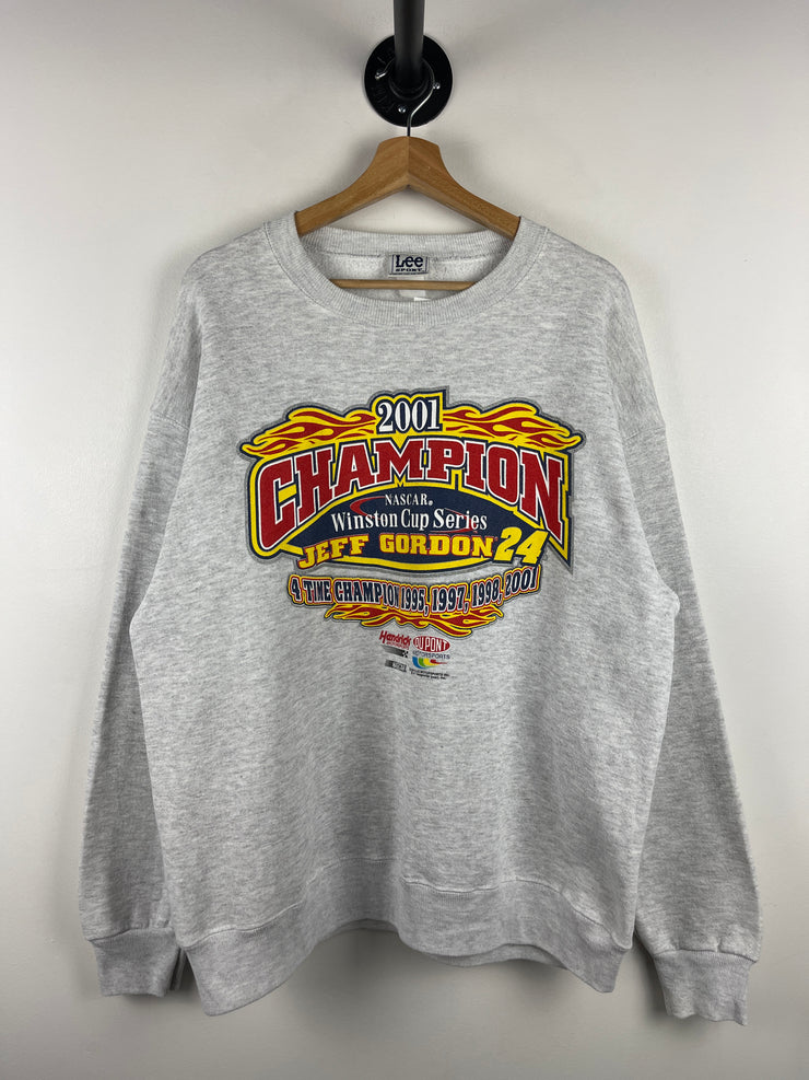 Vintage 2001 Nascar Lee Sport Jeff Gordon Champion Grey Crewneck