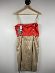 Vintage Roberto Cavalli Just Cavalli Women's Beige & Red Satin Midi-Dress