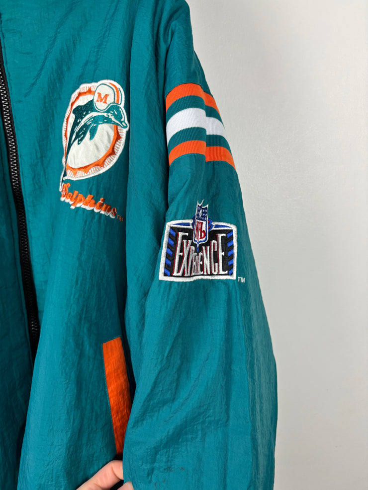 Vintage 90s NFL Pro Player Miami Dolphins Black & Teal Hooded Reversible Hooded Jacket