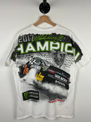 Vintage Nascar Bass Pro Shop Monster All Over Print White Tee