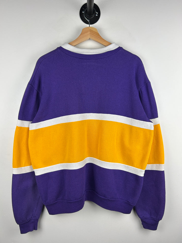 Vintage 80s Nutmeg LSU Purple & Yellow Collared Crewneck