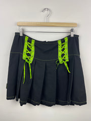 Vintage Tripp NYC Royal Bones Women's Black & Lime Green Pleated Mini Skirt