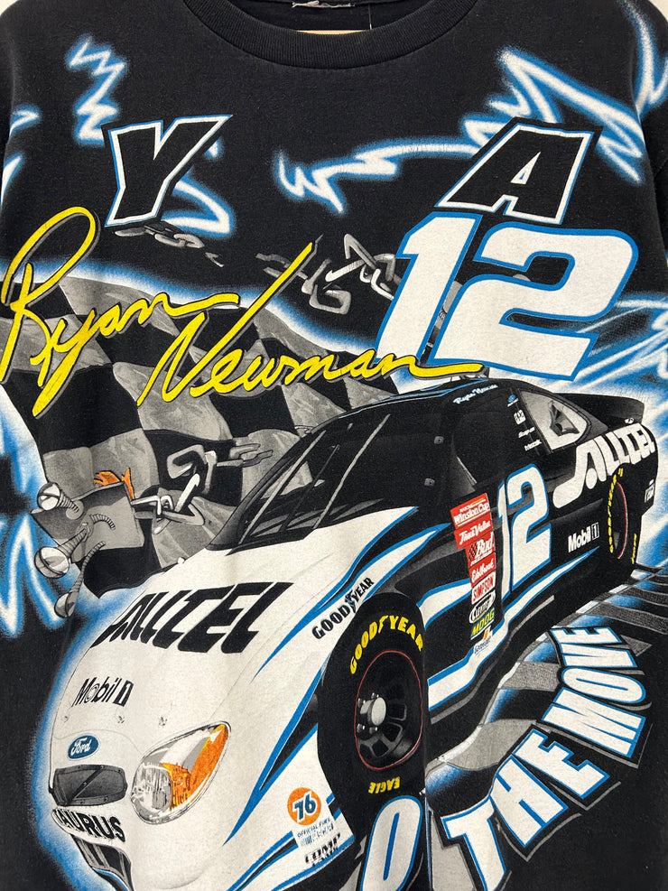 Vintage Nascar Ryan Newman On The Move Lighting AOP Black Tee