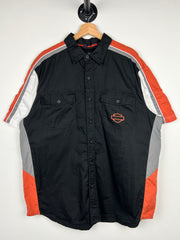Vintage Harley Davidson Embroidered Black & Orange Button Up Shirt