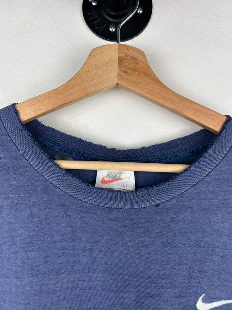 Vintage 90s Nike Mini Swoosh Thrashed Navy Tee