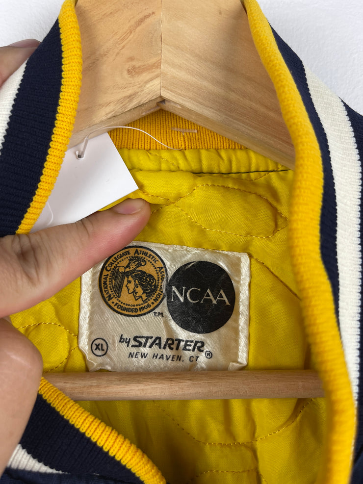 Vintage 90s Starter Michigan Wolverines Navy Satin Bomber Jacket