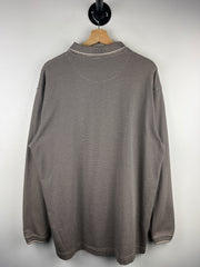 Vintage Nike Golf Beige & Black Striped Long Sleeve Polo Shirt