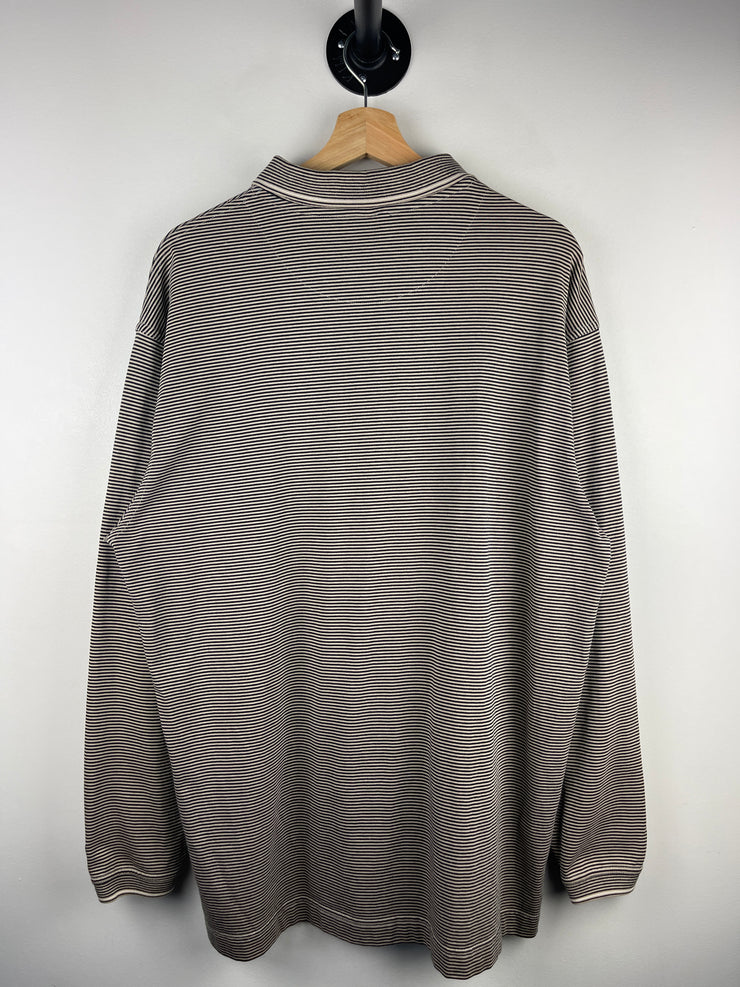 Vintage Nike Golf Beige & Black Striped Long Sleeve Polo Shirt