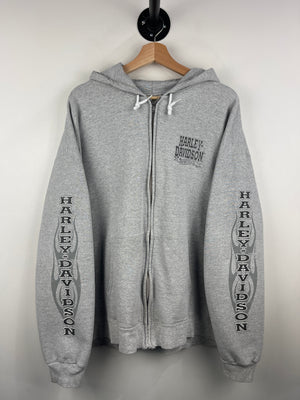 Vintage 2000 Harley Davidson Flames Bowling Green Kentucky Grey Zip Up Hoodie