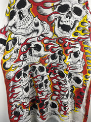 Vintage 90s Jarvis Ace Flaming Skull All Over Print White Tee