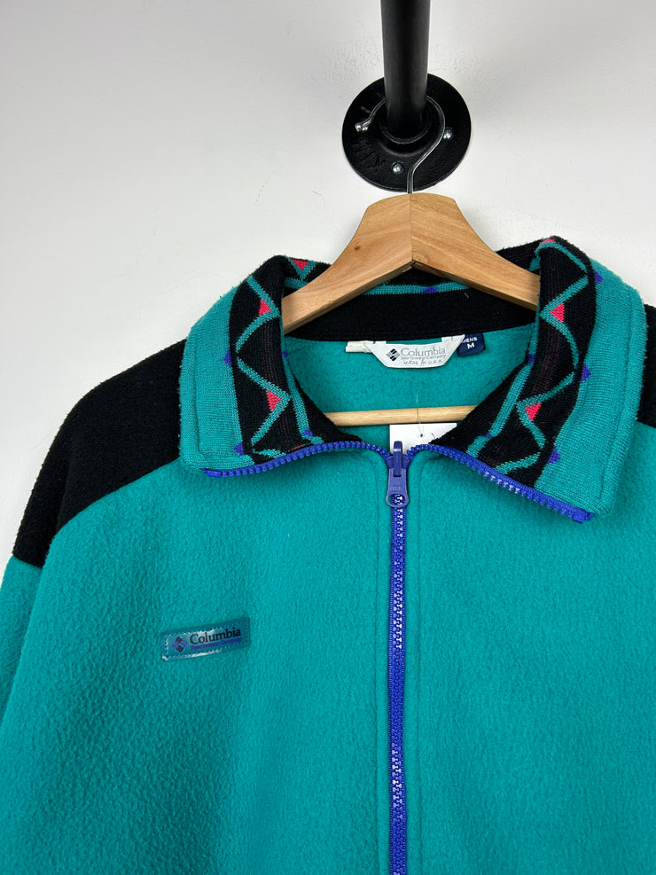 Vintage 90s Columbia Aztec Teal Zip Up Fleece Sweater