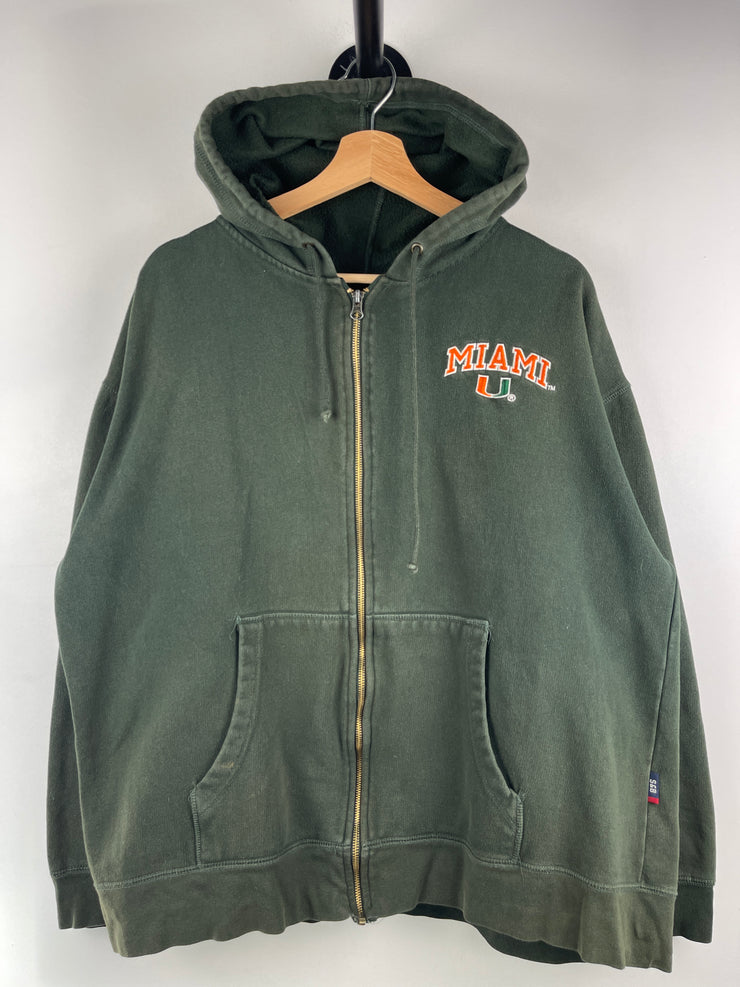 Vintage Steve & Barrys University Of Miami Embroidered Green Zip Up Hoodie