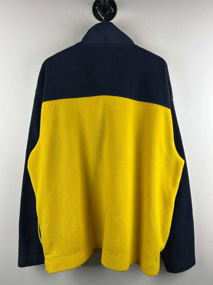 Vintage 90s Tommy Hilfiger Embroidered Yellow & Navy Zip Up Fleece Sweater