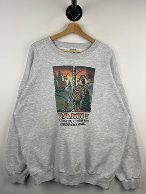 Vintage 90s Hunting Damn The Things You See Comedy Grey Crewneck