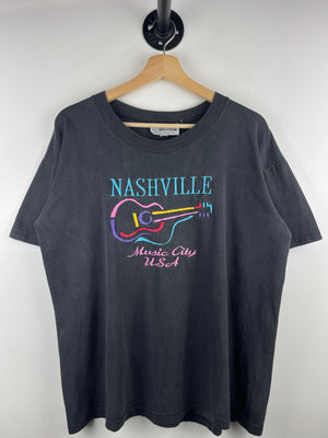 Vintage 90s Nashville Music City Embroidered Faded Black Tee