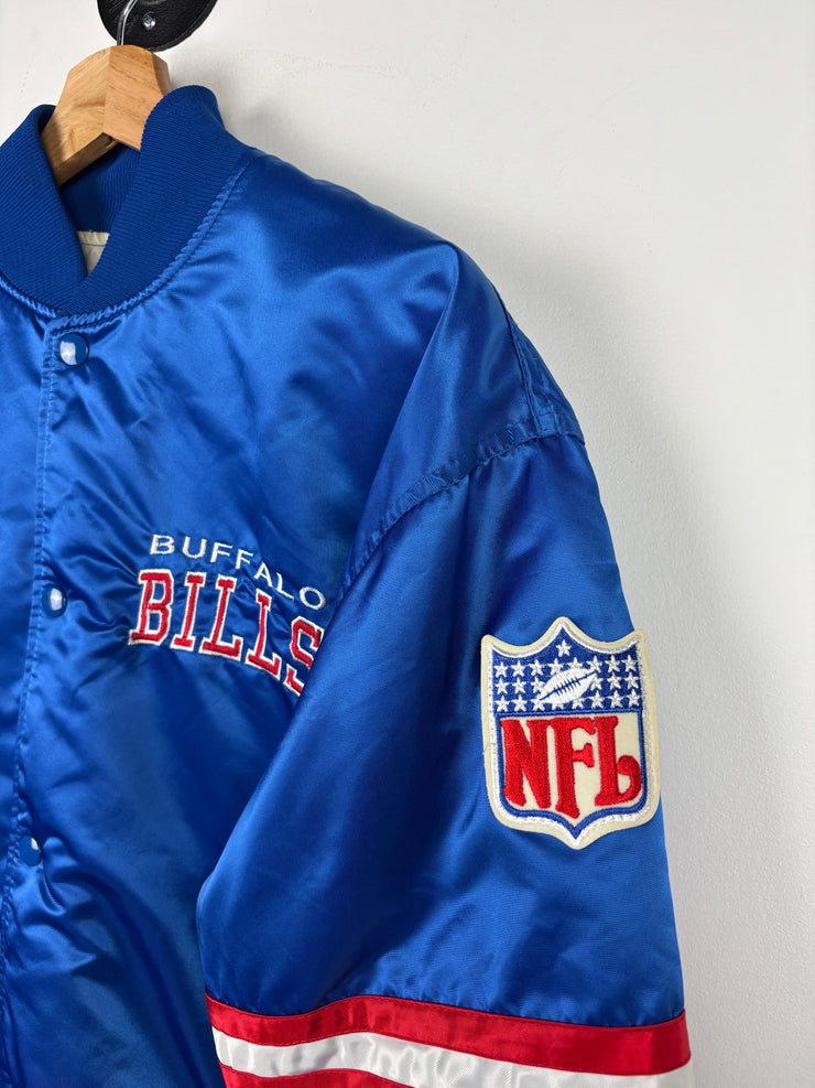 Vintage 80s NFL Starter Buffalo Bills Arch Logo Blue Satin Bomber Jacket