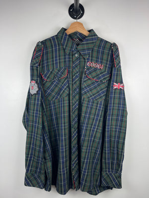 Vintage Y2K Coogi Embroidered Plaid Green & Navy Long Sleeve Button Up Shirt