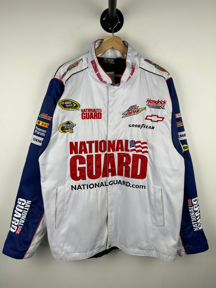 Vintage Nascar Chase Dale Jr National Guard Satin White Racing Jacket