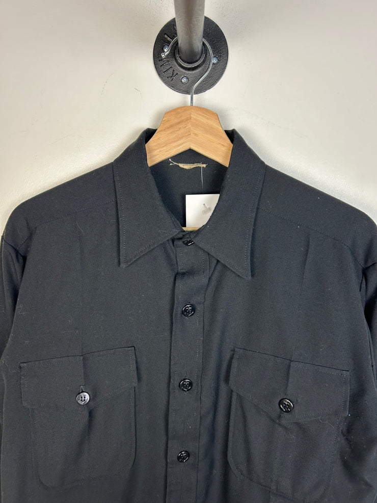 Vintage 80s Military Black Button Up Long Sleeve Shirt