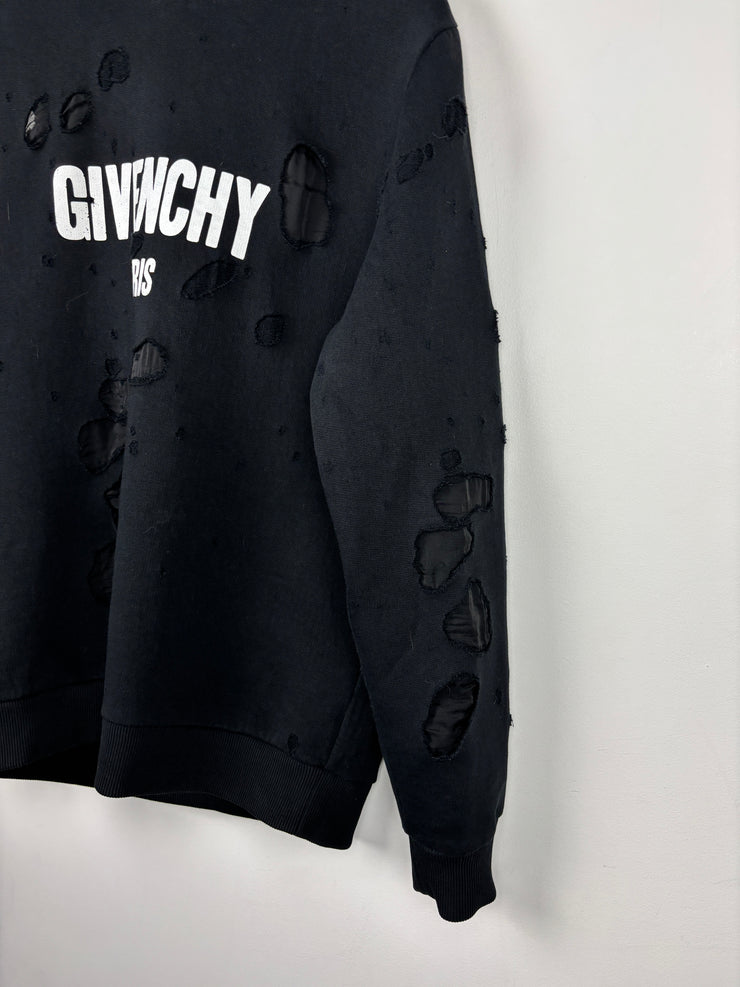 Givenchy Paris Distressed Black Hoodie