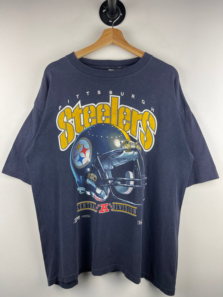 Vintage 90s NFL Salem Pittsburgh Steelers Helmet Black Tee