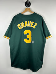 Vintage 90s MLB Majestic Oakland Athletics Chavez Green Baseball Jersey