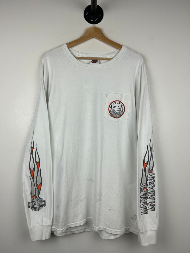 Vintage Harley Davidson Johnstown Flames White Long Sleeve