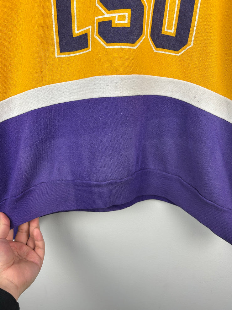 Vintage 80s Nutmeg LSU Purple & Yellow Collared Crewneck