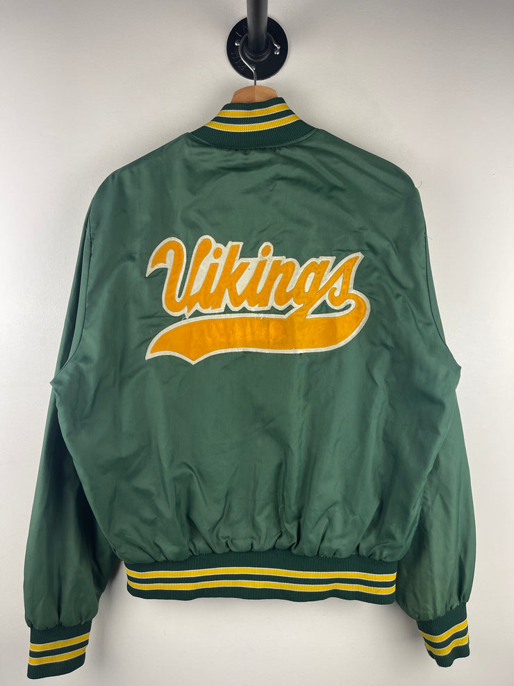 Vintage 80s Vikings Baseball Green Varsity Bomber Jacket