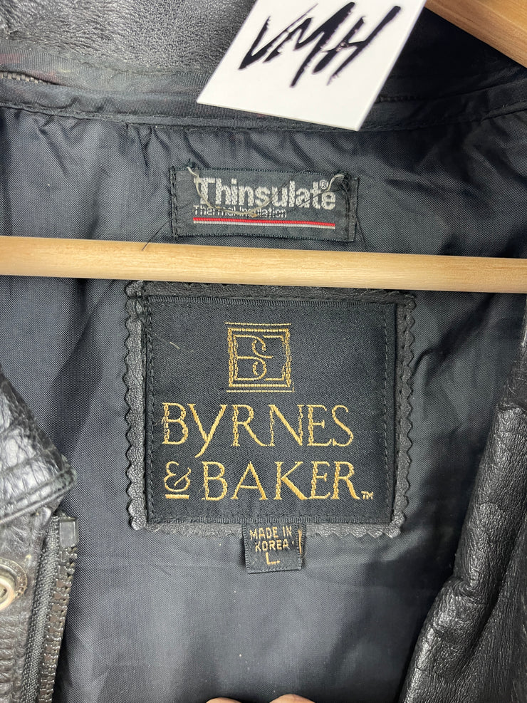 Vintage 90s Byrnes & Baker Black Leather Bomber Jacket