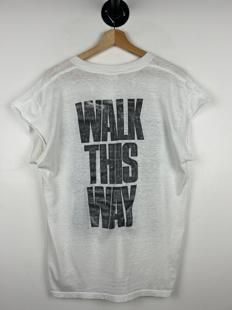 Vintage 80s Aerosmith Walk This Way White Cut Tank Top