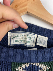 Vintage 90s American Eagle Pattern Navy & Green Knit Sweater