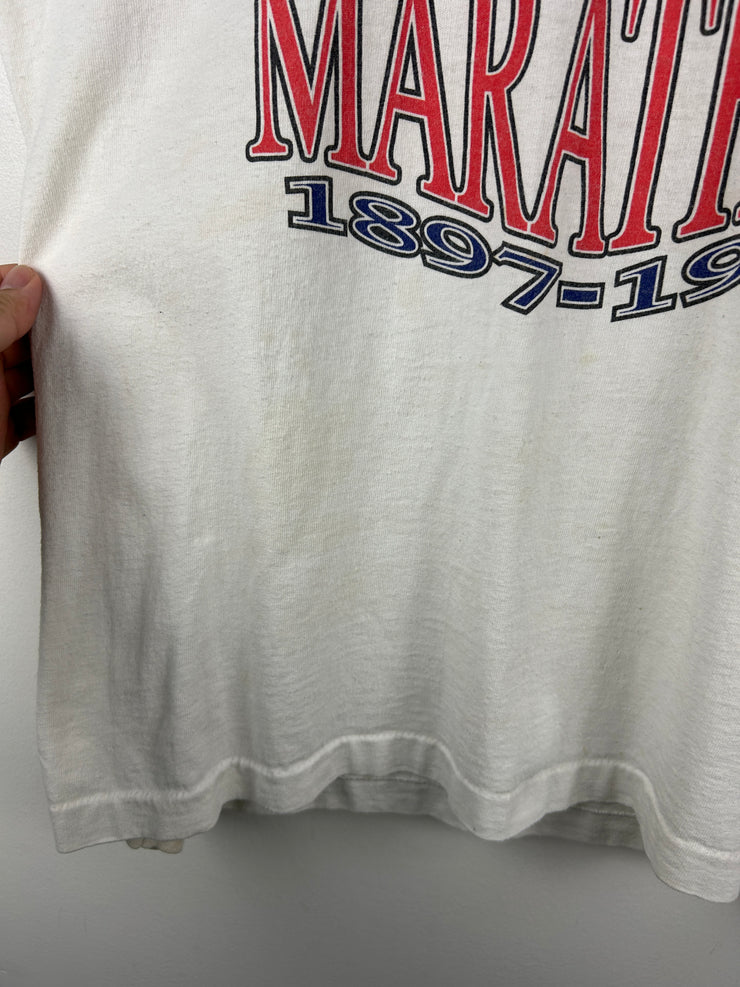 Vintage 90s Boston Marathon 100 Year Anniversary White Long Sleeve