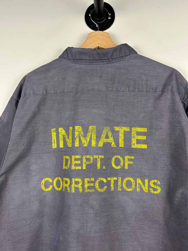 Vintage Inmate Dept Of Corrections Prison Uniform Cropped Button Up Short Sleeve Shirt