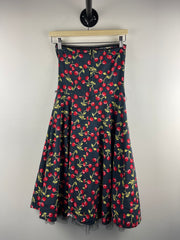 Vintage 90s M Collection Women's Black Cherry Print Sleeveless Dress