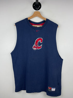 Vintage MLB Nike Cleveland Indians Embroidered Navy Cut Off Tank Top