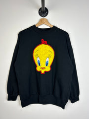 Vintage 1993 Looney Tunes Tweety Bird Black Crewneck