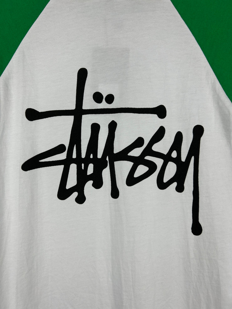 Stussy Script White & Green Raglan Baseball Tee