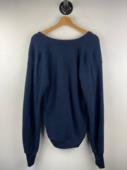 Vintage 90s Izod Embroidered Navy Wool Knit Cardigan Sweater
