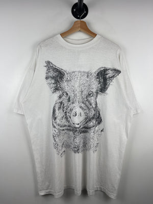 Vintage 90s Snoozes Pig Art Stencil White Tee