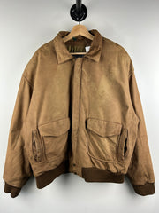 Vintage 90s Mountain Express Faded Brown Leather Bomber Jacket