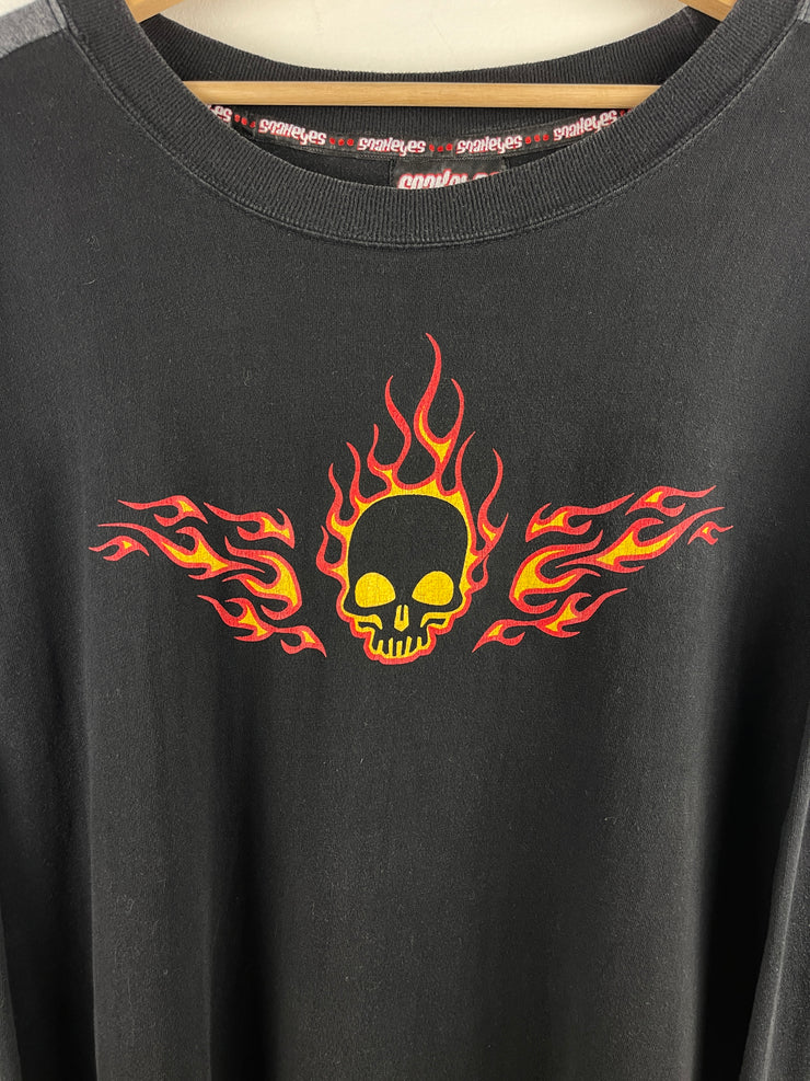 Vintage Y2K Snake Eyes Flaming Skull Black Long Sleeve